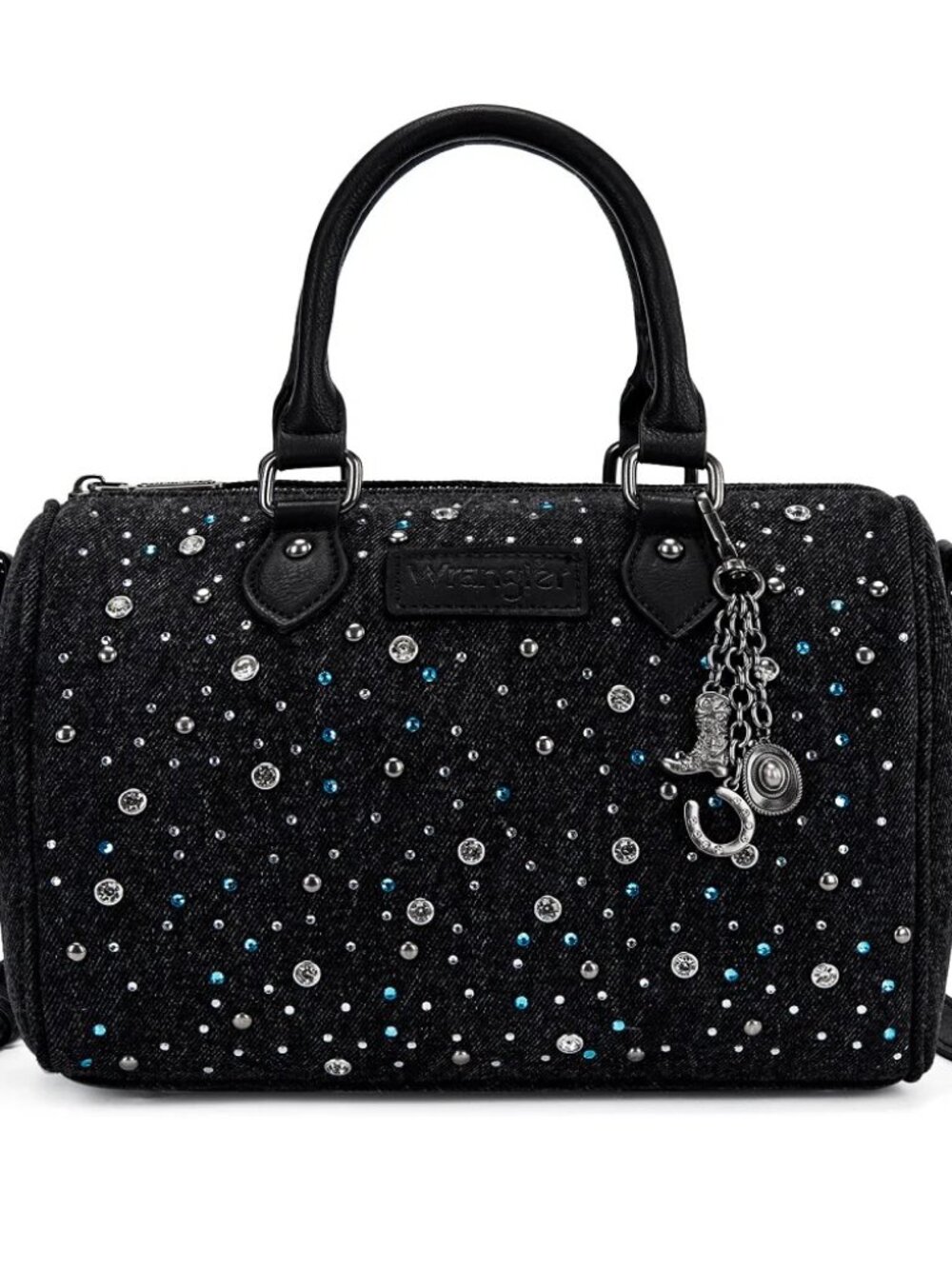Wrangler Western Rhinestone Denim Boston Bag/Crossbody Black - Picture 8 of 8